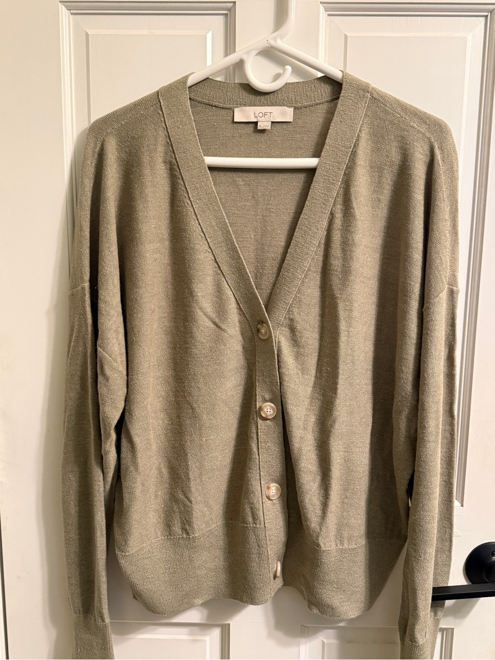 LOFT Olive Green Button-Front Relaxed V-Neck Cardigan